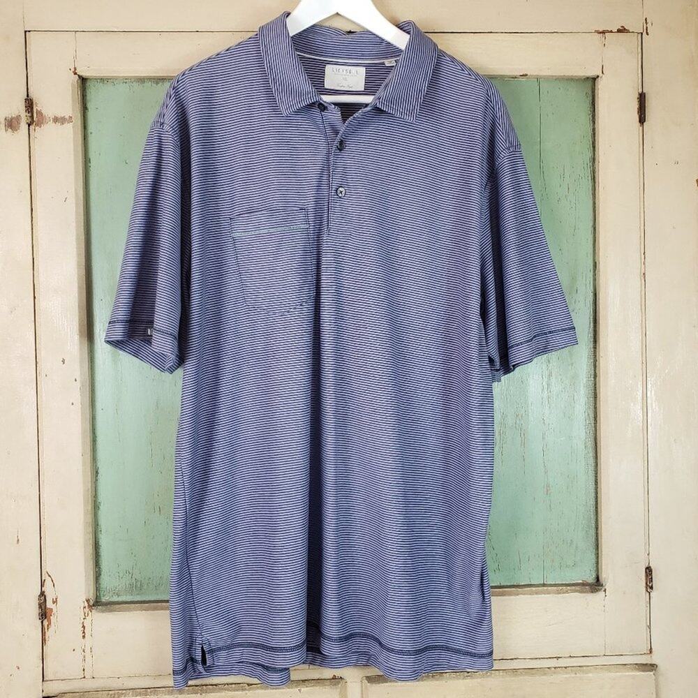 Linksoul Golf Polo Men XL Purple Striped 3 button with Pocket Soft Luxury Cotton